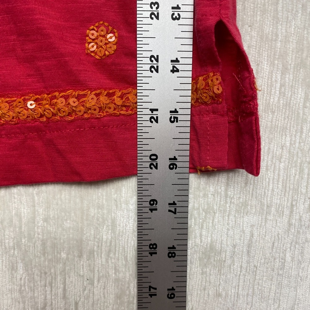 Sundance Floral Embroidered Top Womens Small Red Slub Sequin V-Neck Boho Blouse - Picture 15 of 16